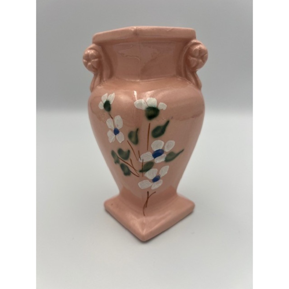 Vintage RRP Co Roseville Ohio Pink Floral Ceramic Vase 5.5 Inch Hand Painted